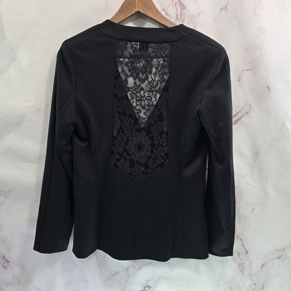 Boston Proper Blazer Womens Small Black Lace Crochet Sleeve Jacket Office - Picture 5 of 10